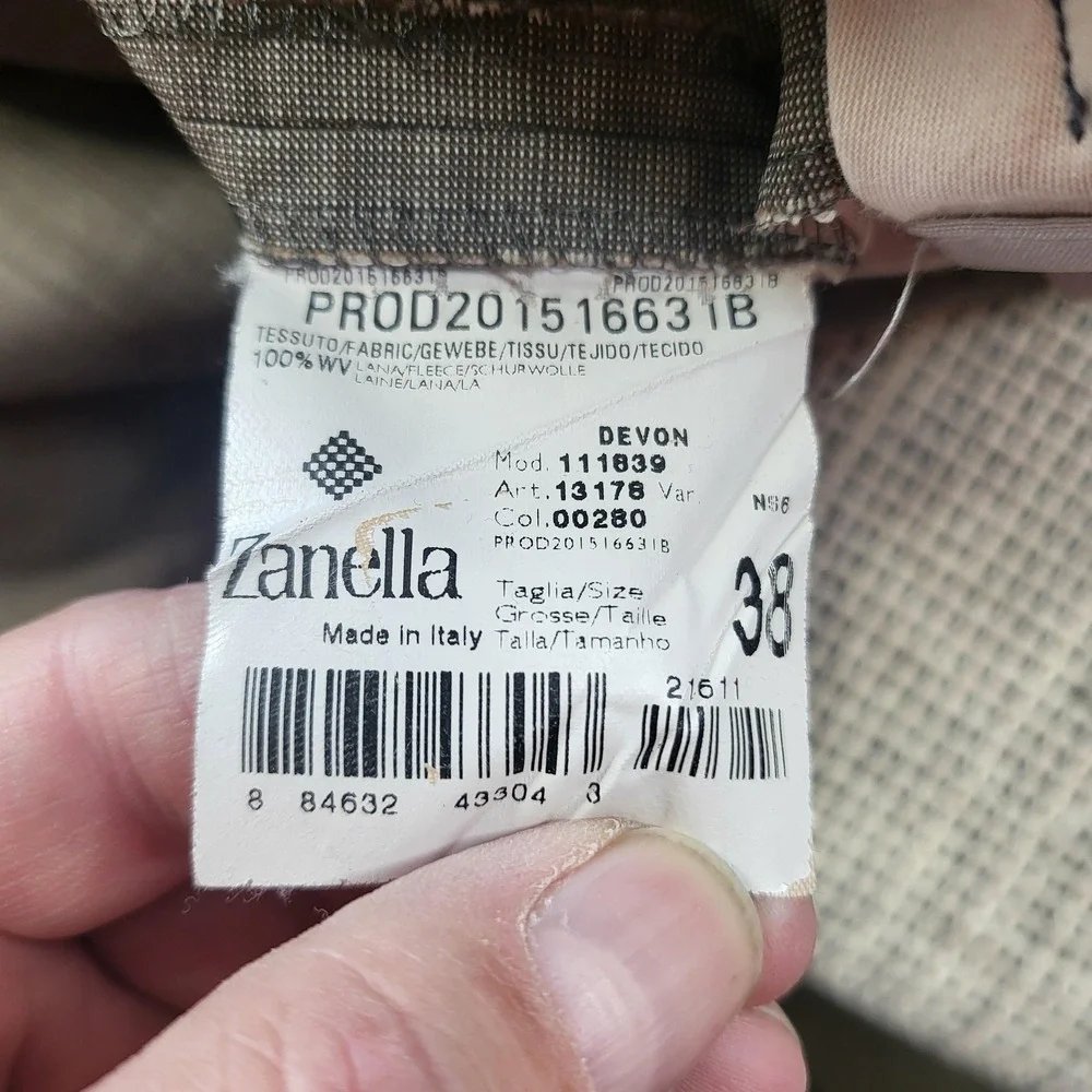 Zanella Devon Dress Pants Mens 38x30 Gray Wool Flat Front Made‎ In Italy
